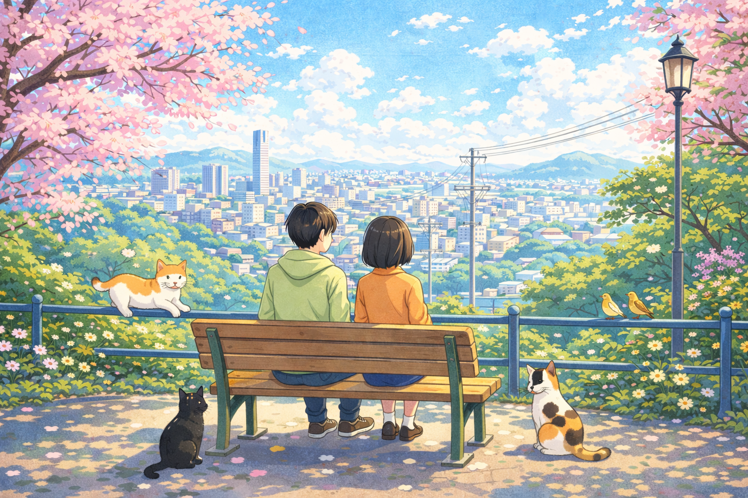 Anime hill park landscape